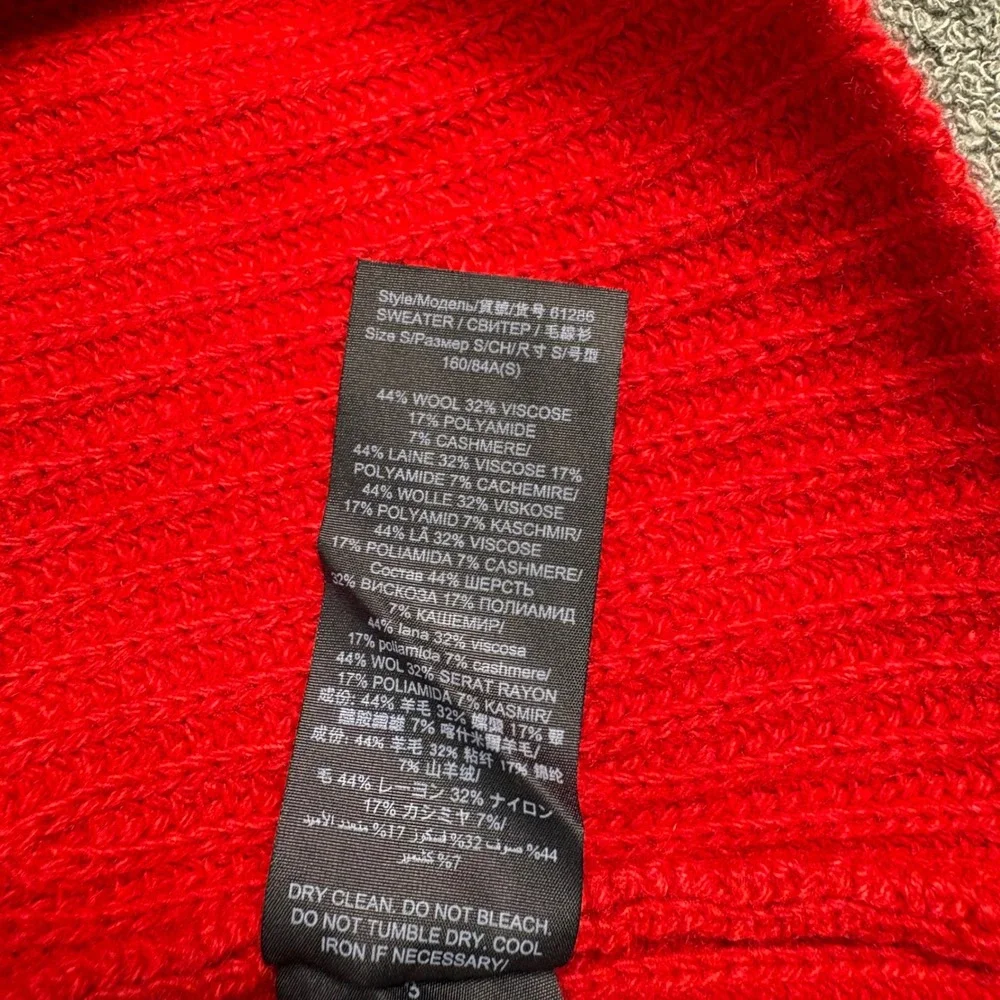 Tory Burch Sweater Womens S Red Kennedy Wool Cashmere Ribbed Knit Holiday NEW
